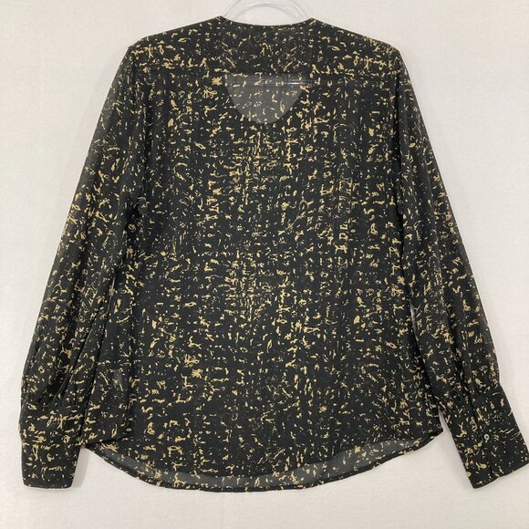 Converse Top size XL Black Tan Abstract Sheer Long Sleeve Popover Blouse - Picture 9 of 10